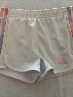 Adidas White Girl’s Shorts with Pink Logo- Size 6 PLAY! Blacked out name on tag